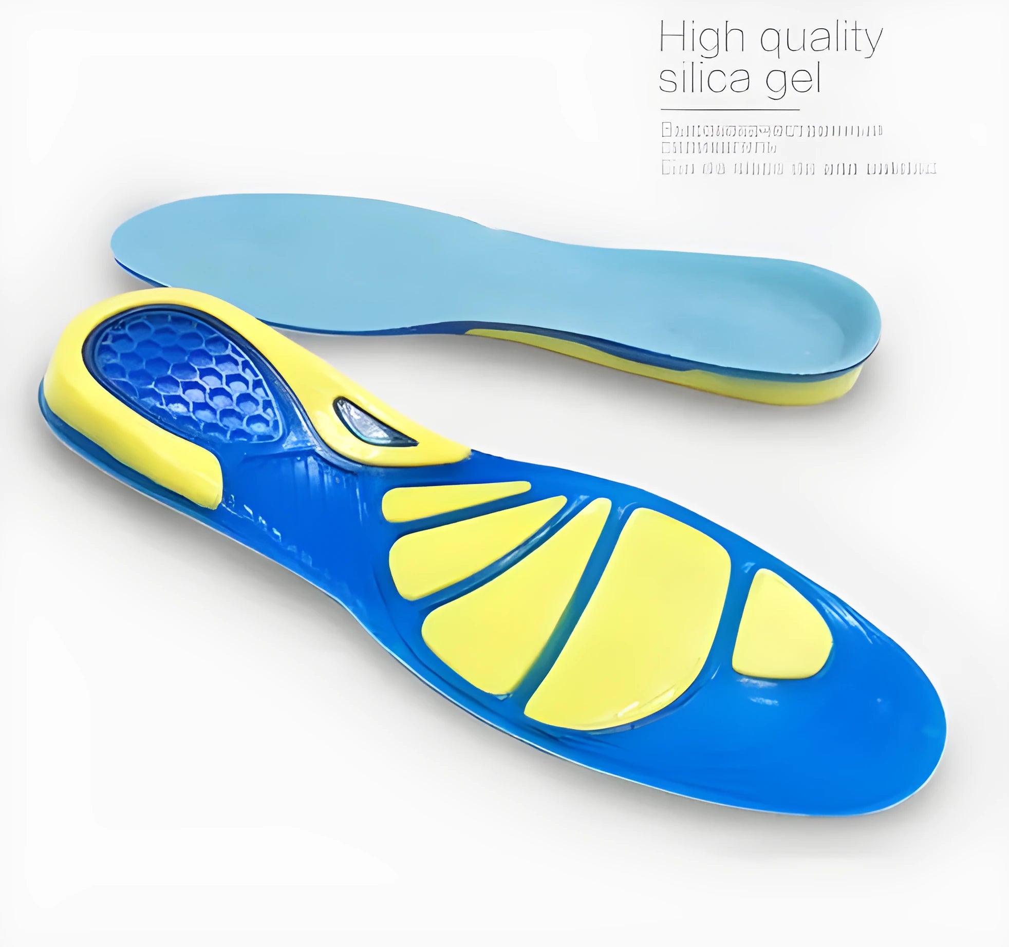Blue silicone gel insoles for plantar fasciitis and heel spur with arch support and shock absorption pad
