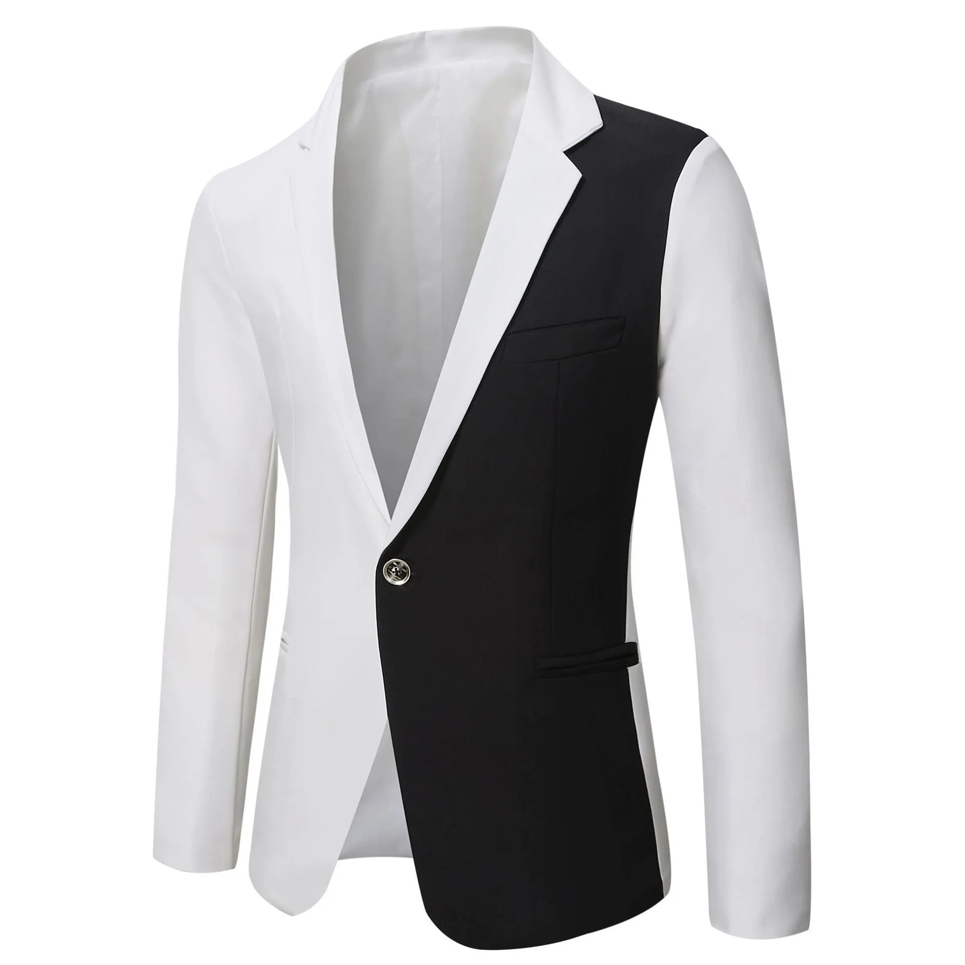 Men's slim-fit suit jacket in red with long sleeves and round hem, casual leisure style