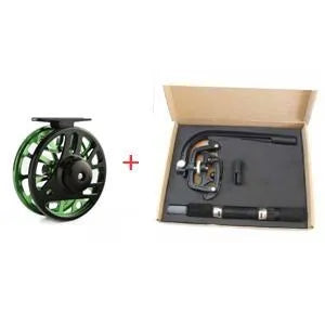 Fly fishing reel with CNC aluminium coil in blue, black, and green colour options