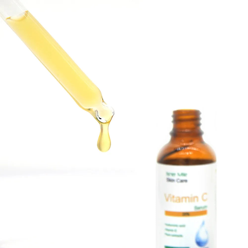 30ml glass bottle of Vitamin C Pure Concentrate facial essence for skin brightening.