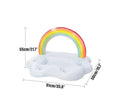 Rainbow cloud shaped inflatable pool float cooler with four cup holders floating on water