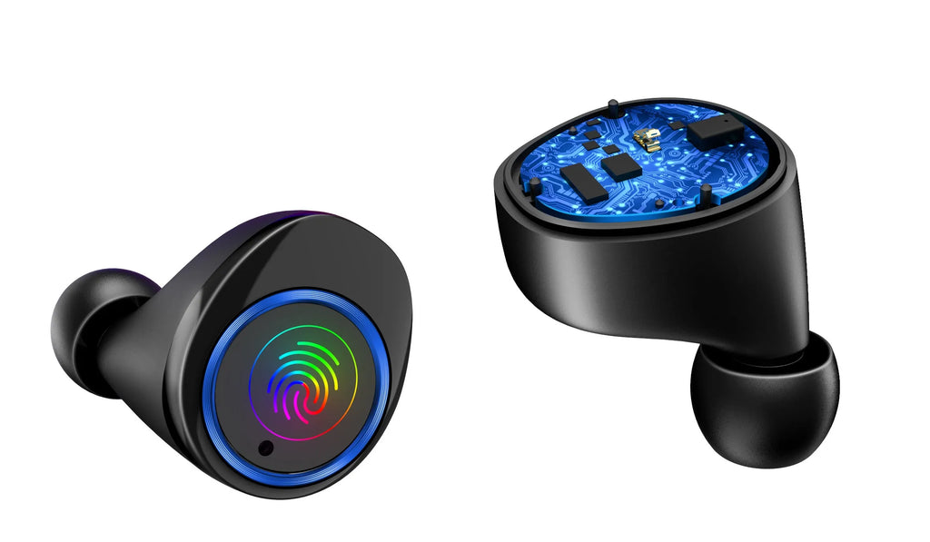 Black X11 Bluetooth wireless earbuds with charging case and six silicone ear tips
