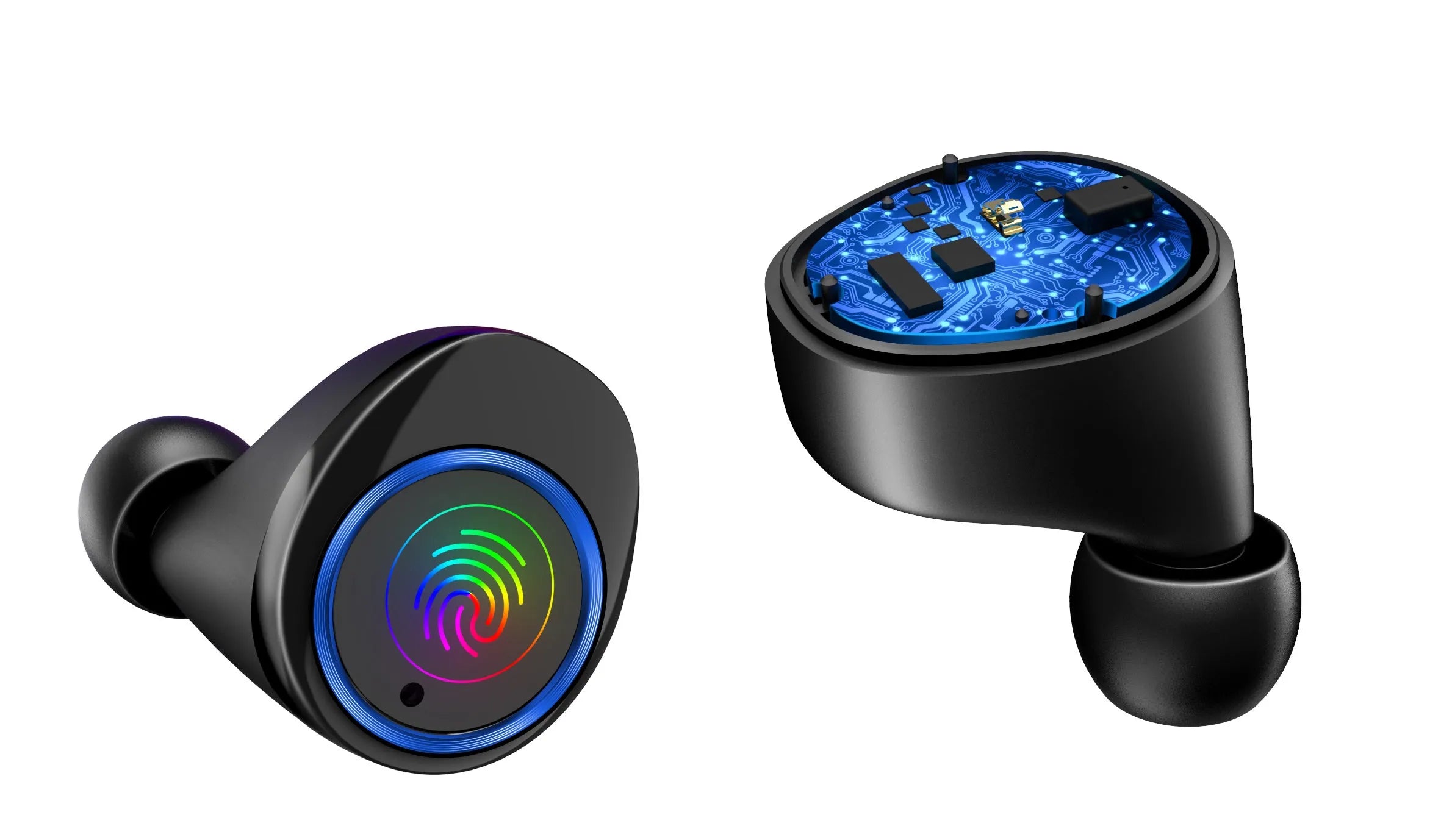 Black X11 Bluetooth wireless earbuds with charging case and six silicone ear tips