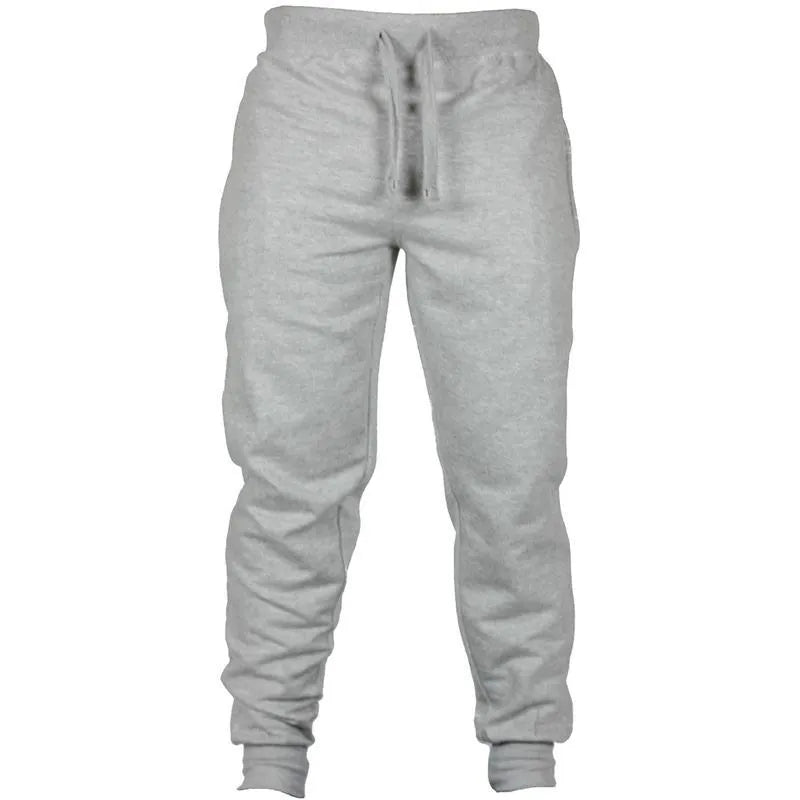 Men's drawstring fleece casual pants in solid colour with mid waist and pencil pant style