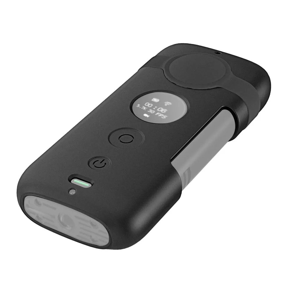 Black silicone protective case for Insta360 ONE X camera showing precise port cutouts