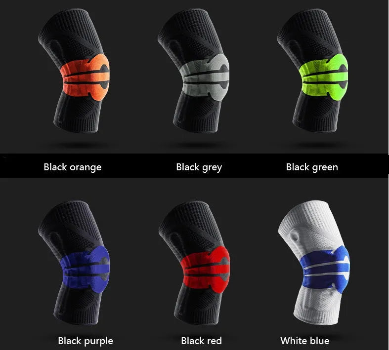 Professional elastic compression spring knee pads with 3D weave and silicone gasket for joint support