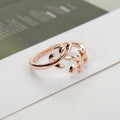 Women leaf ring in copper with adjustable band, golden finish