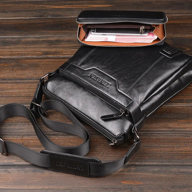 Men messenger bag soft shoulder bag with zipper closure in black colour