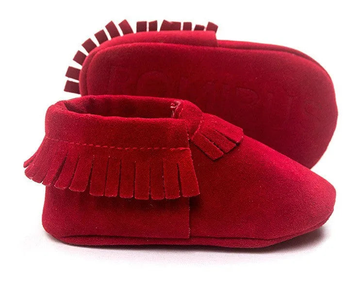 PU suede leather newborn baby shoes with soft sole and non-slip grip available in multiple colours