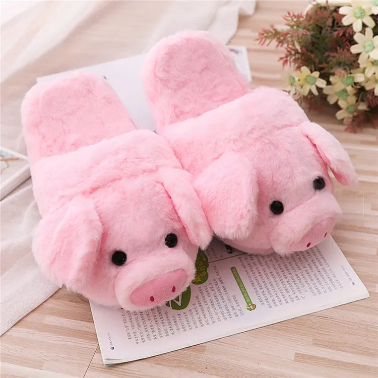 Pink pig-shaped floor slippers with short plush fabric and PP cotton filling