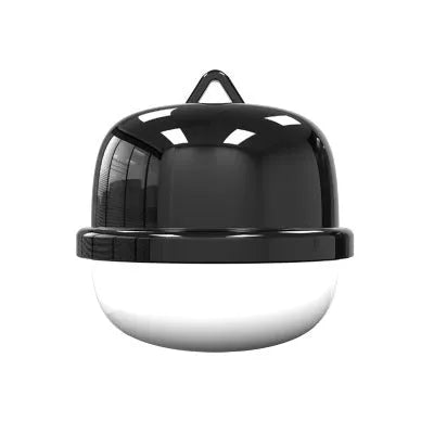 A black GPS tracking unit attached to an adjustable dog collar, showing a status light.