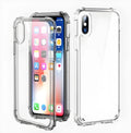Clear transparent TPU back cover case for iPhone on a table.