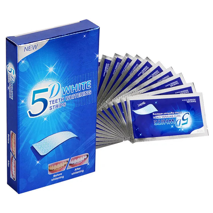 5D Gel Teeth Whitening Strips with mint flavour in photo colour packaging for false teeth and veneers