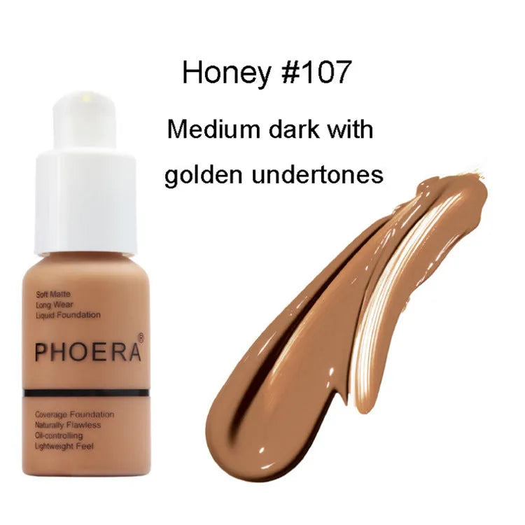 Natural shade liquid foundation cream with oil control and matte concealer finish in compact packaging