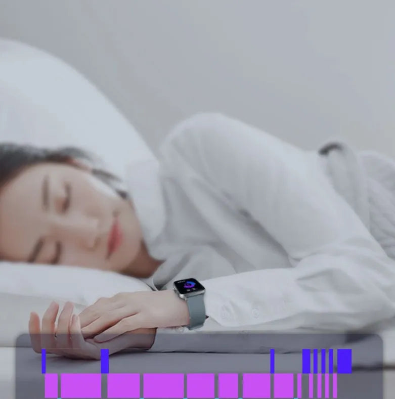 Black smart watch with 1.7-inch colour touch screen and silicone strap on a wrist.