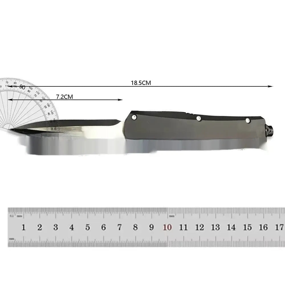 Outdoor camping portable tactical sheath folding knife with black brushed 440C blade and zinc alloy handle