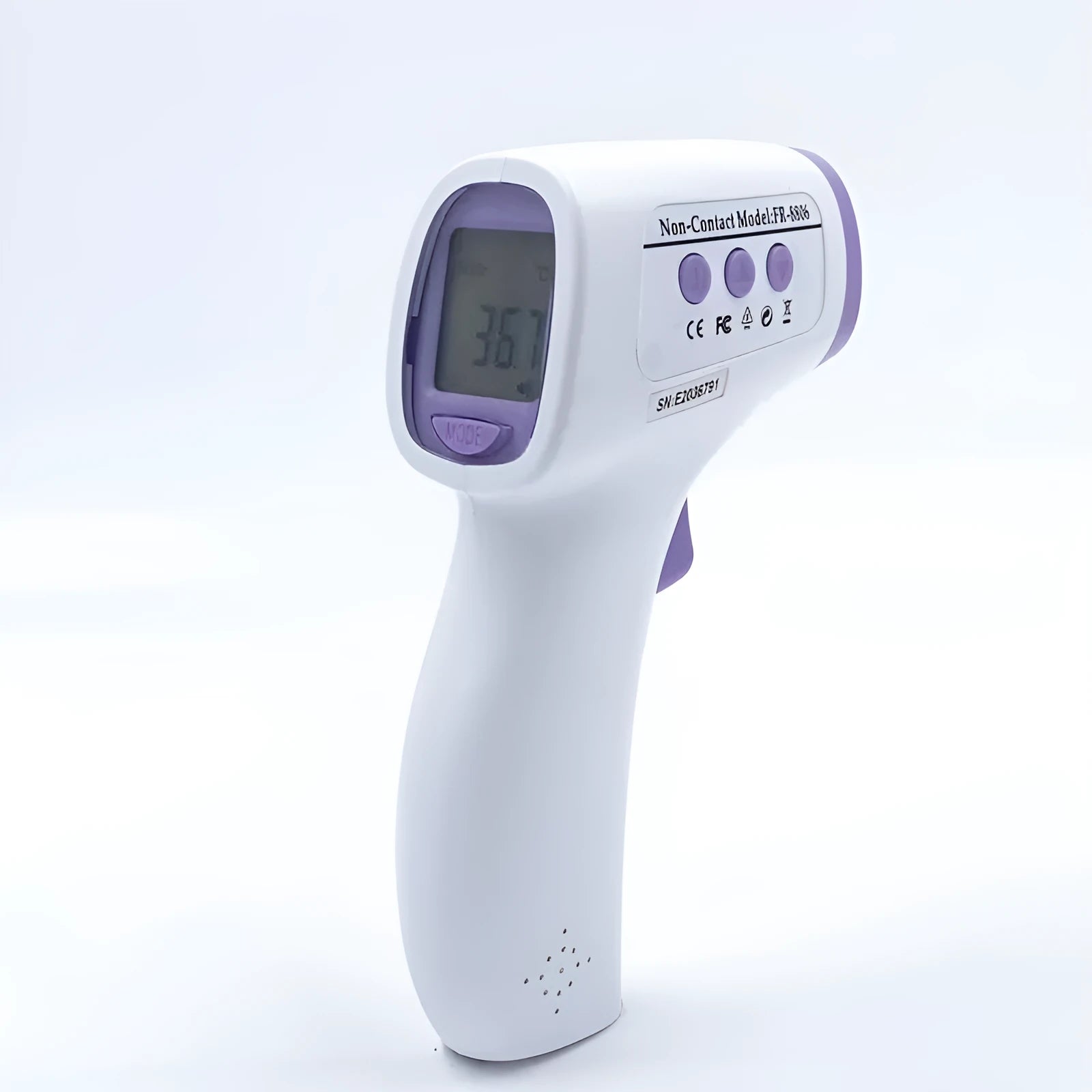 White digital thermometer with non-contact temperature measurement capability and electronic display