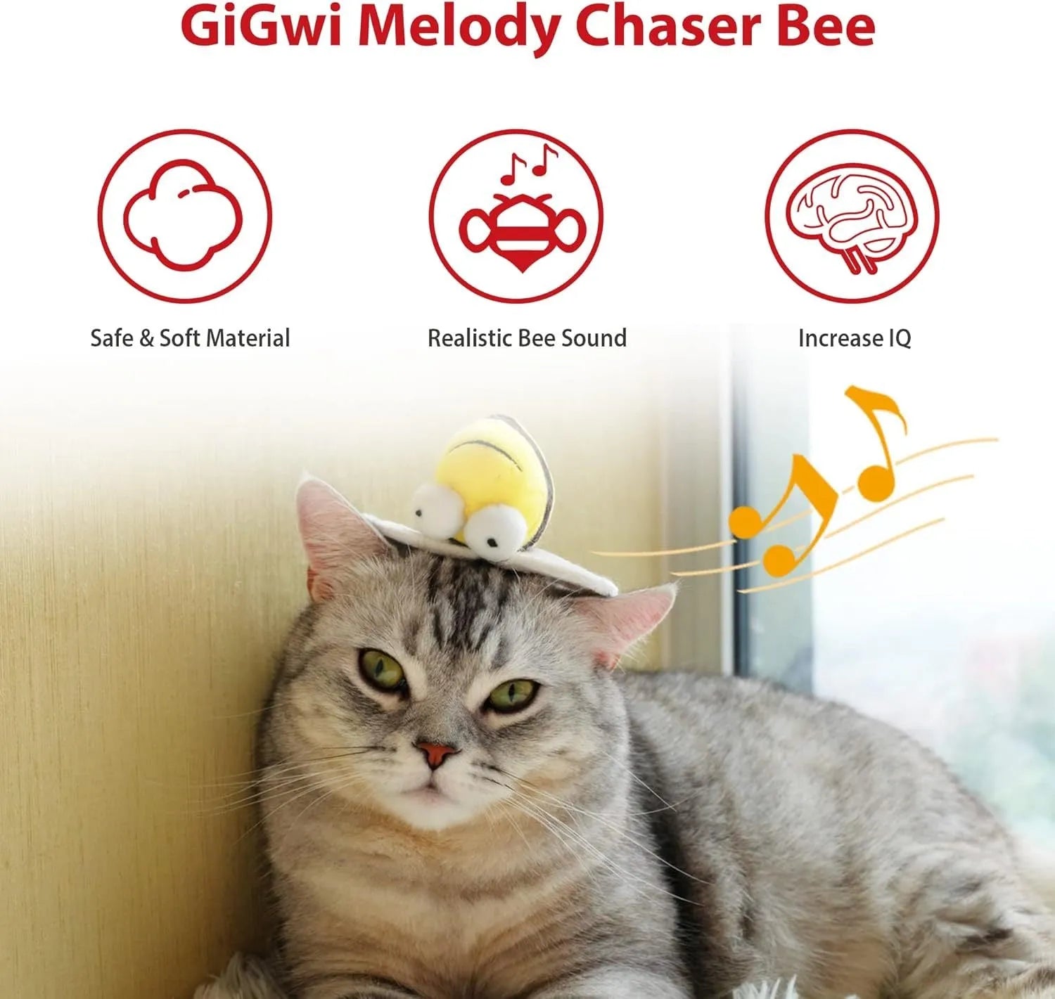 Yellow flannelette bee-shaped electronic cat toy with motion-activated sound