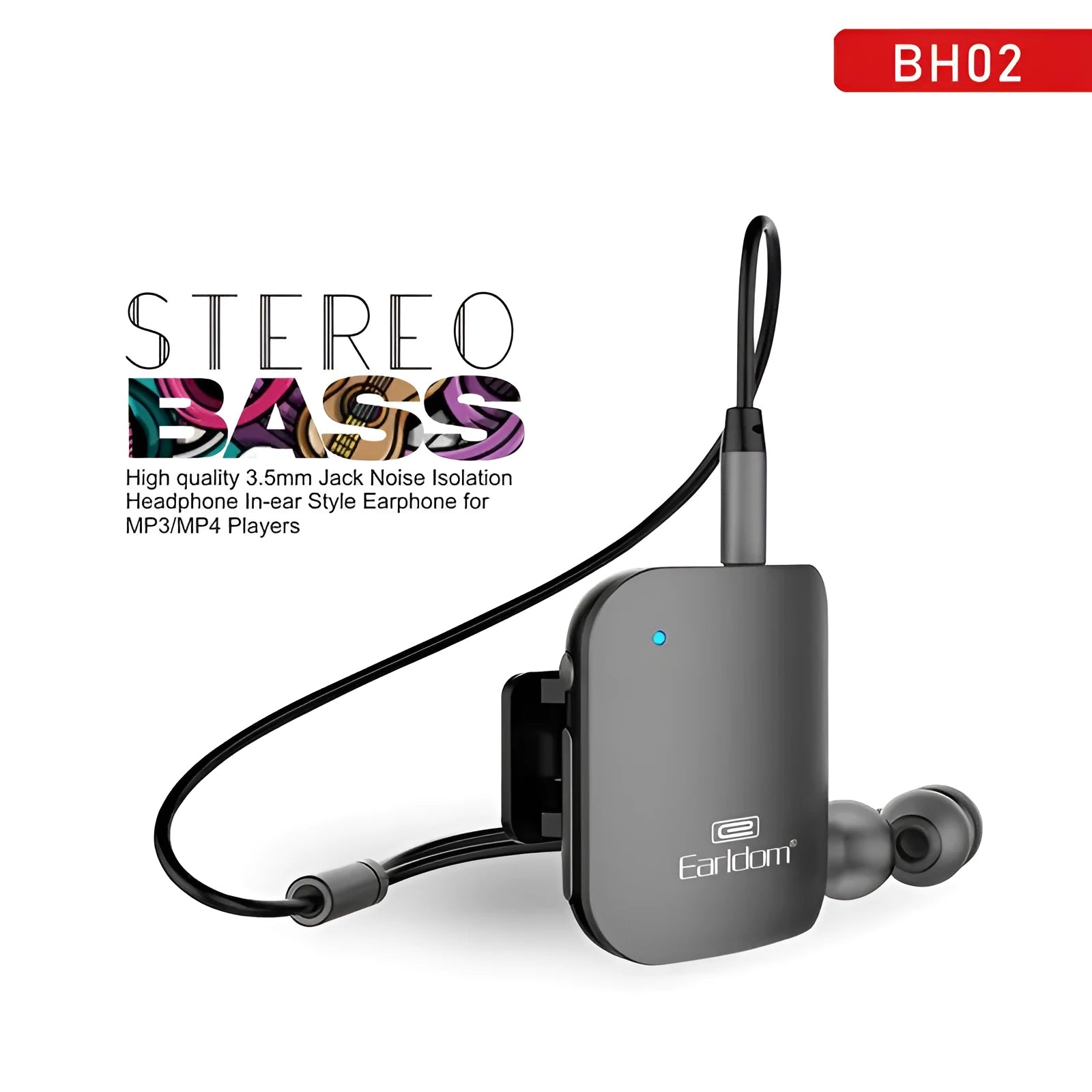 Black Bluetooth audio receiver with lavalier headset for wireless running headphones