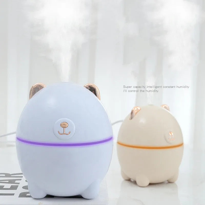 Mini bear humidifier in blue USB-powered compact desktop device 110x95x95mm