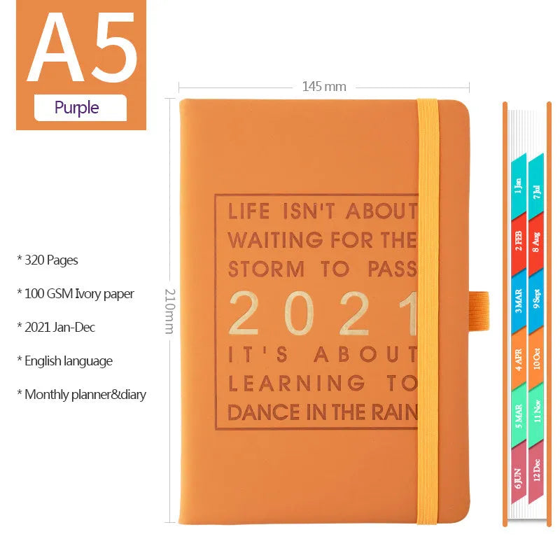 Daily plan self-discipline clocking table with imitation leather cover, open to show calendar pages.