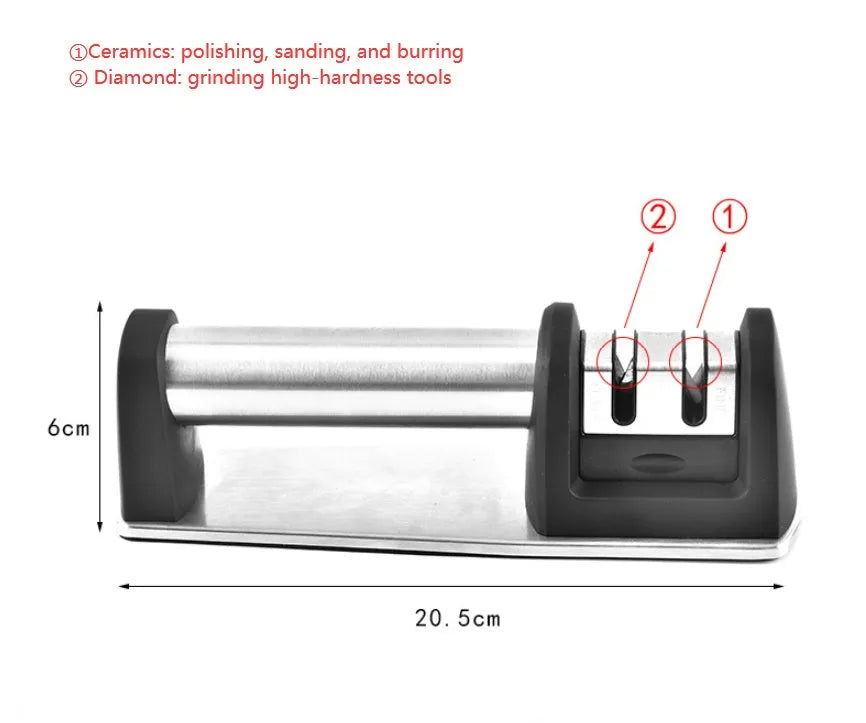 Black hand-held ABS kitchen knife sharpener on a white background.
