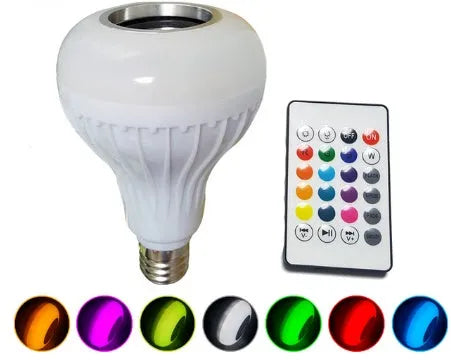 White E27 LED light bulb with Bluetooth speaker and remote control for 16 colour options