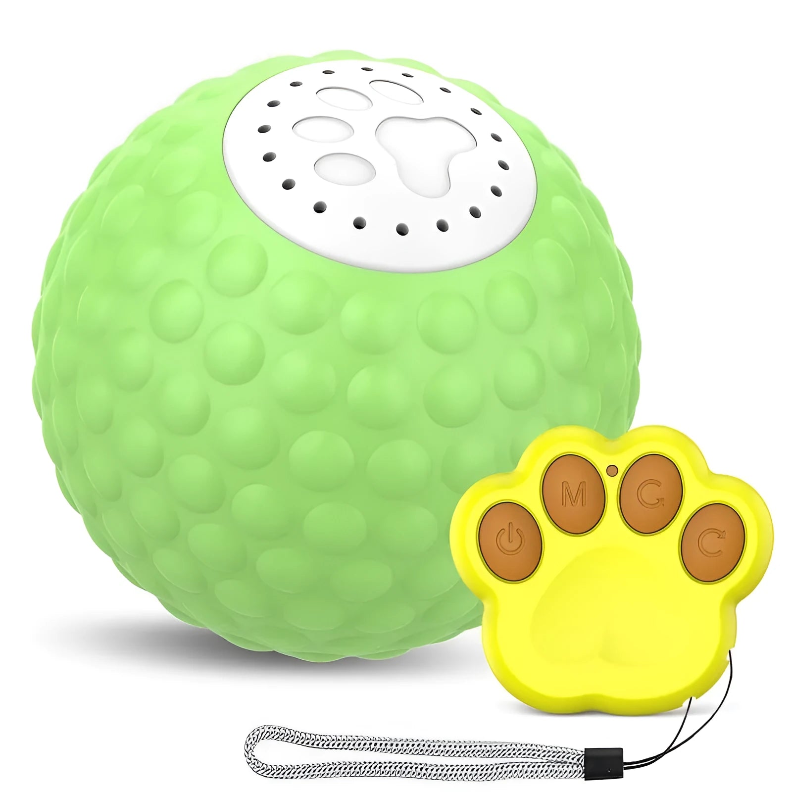 Remote control cat ball toy with flashing lights in blue, green and yellow colour options