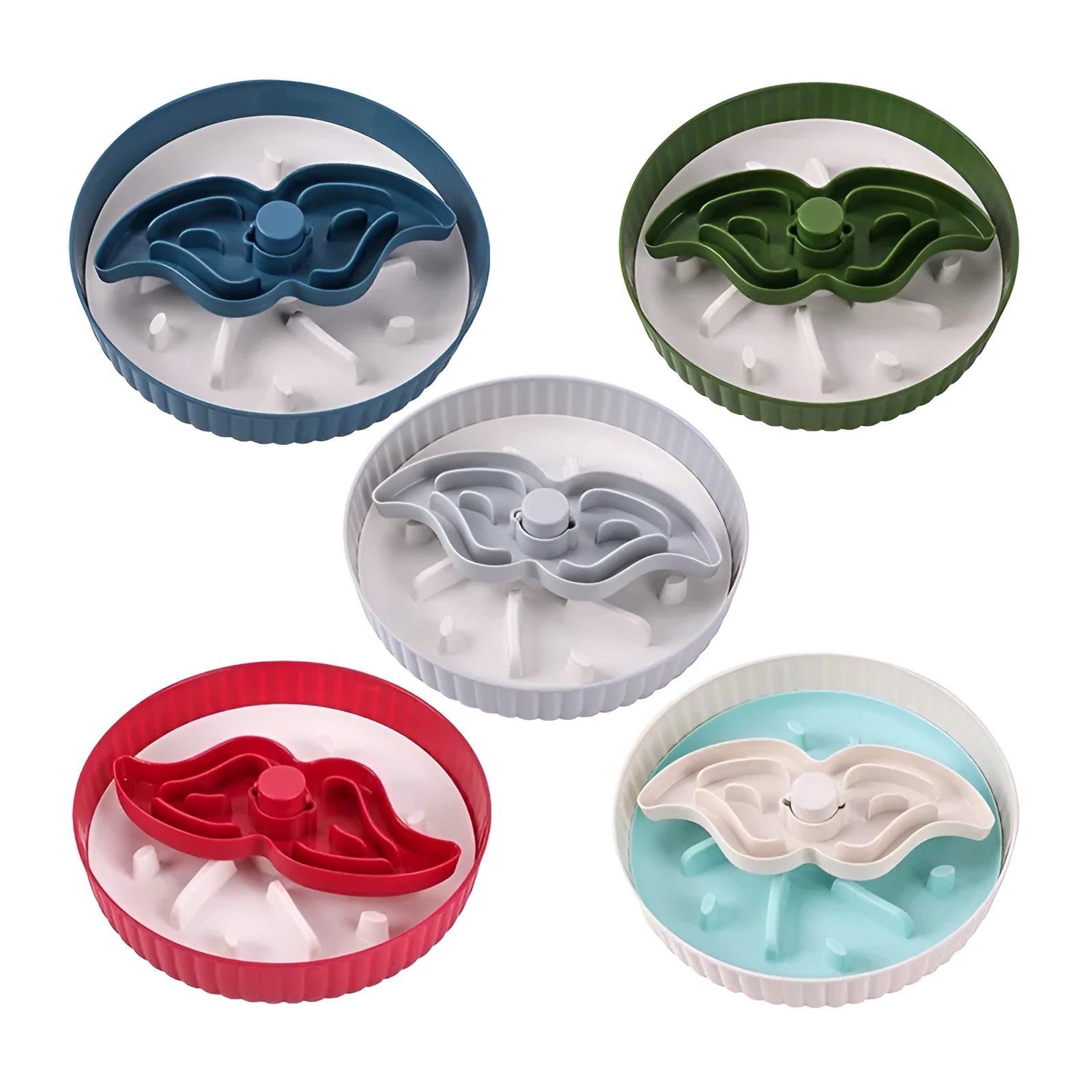 Rotating game board dog bowl with silicone licking mats in windmill, snowflake and beard patterns