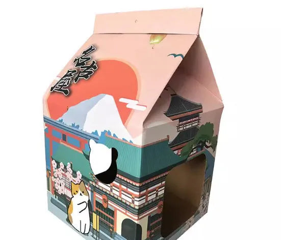 Foldable corrugated paper cat scratching board with Nagoya cat print pattern.