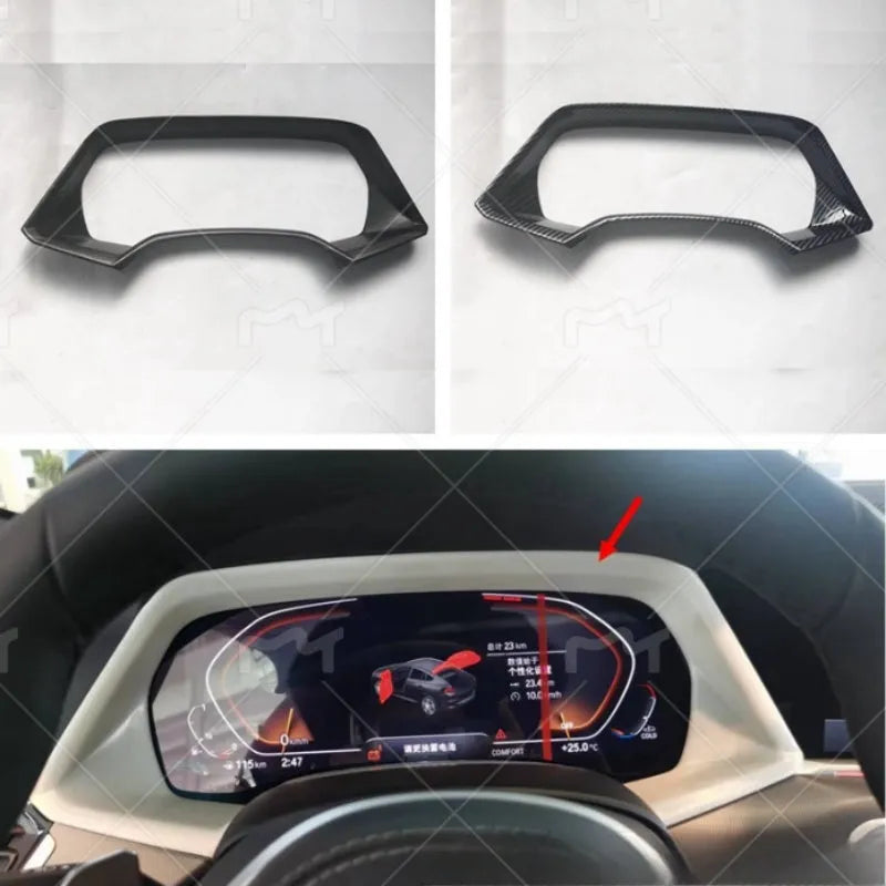 BMW X5 dashboard decorative frame in carbon fibre or peach wood finish with adhesive backing