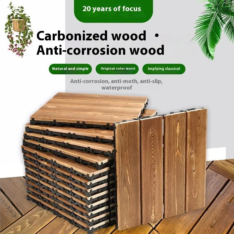 Camphor pine wood flooring tiles with brushed durable finish measuring 30x30cm