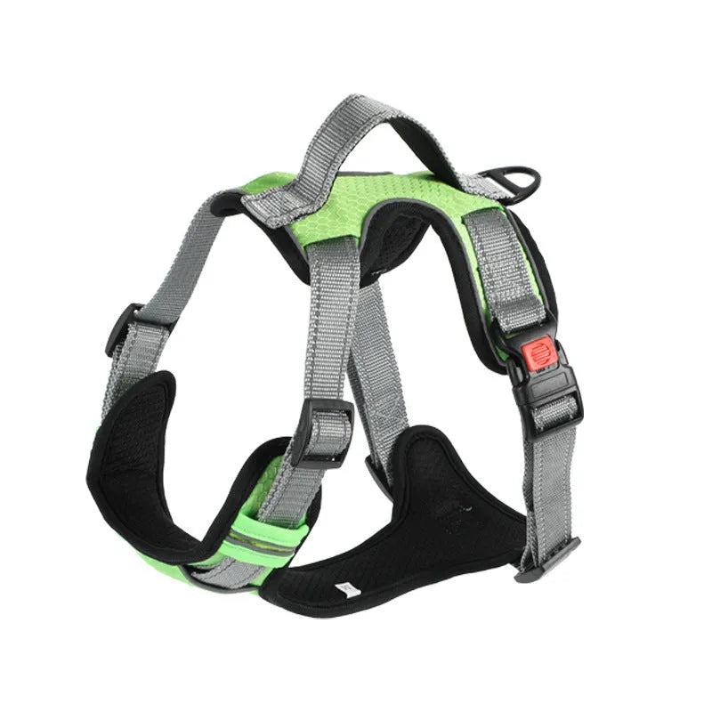 Adjustable polyester dog chest harness in various colours with optional hand holding rope
