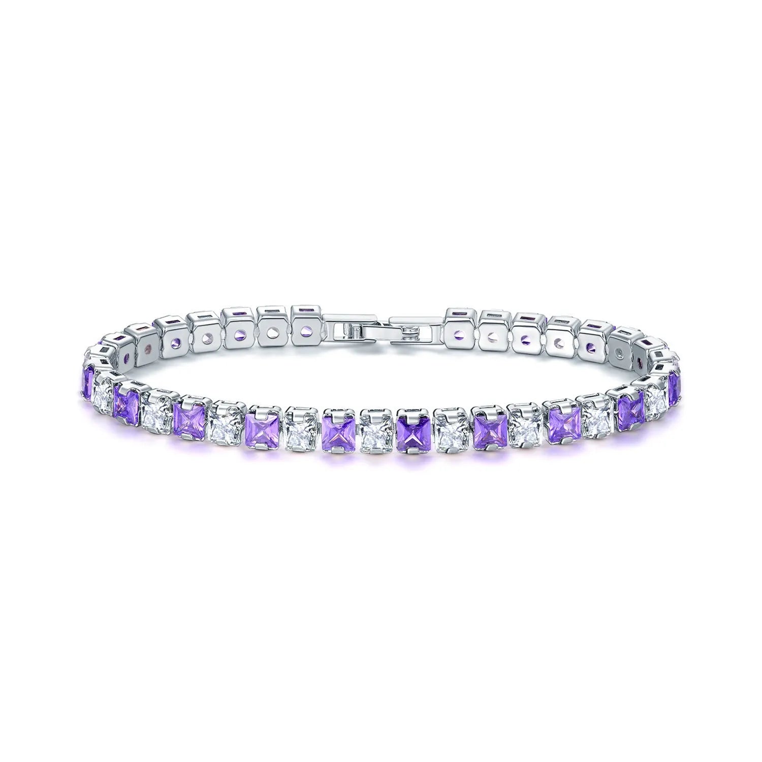 Women's electroplated platinum square diamond bracelet with zircon crystals and gang drill decoration