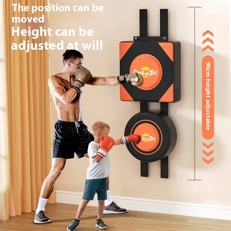 Hanging wall-mounted PU boxing sandbag target for home fitness training.