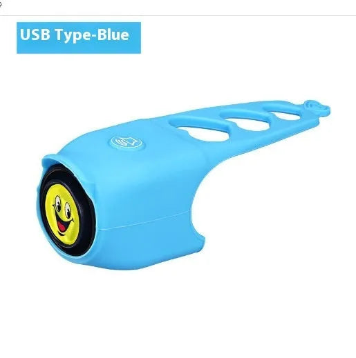 Electronic bicycle horn for handlebars in plastic, available in black green purple white red blue, with button battery power