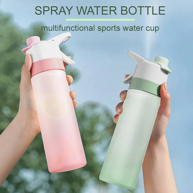 Spray water bottle for outdoor sport with handle strap leakproof lid wide mouth plastic nontoxic round shape