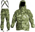 Men's olive green Special Forces tactical jacket and trousers set for outdoor sports on a mannequin.