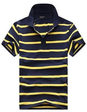 Men's striped short sleeved T-shirt with real pocket in loose fit, front view
