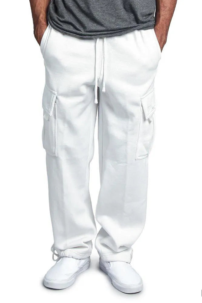 Casual multi-pocket loose straight-leg overalls in white, black, dark gray, light gray, army green, and red