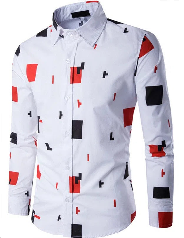 Mens white cotton casual long sleeve button-down shirt on plain background