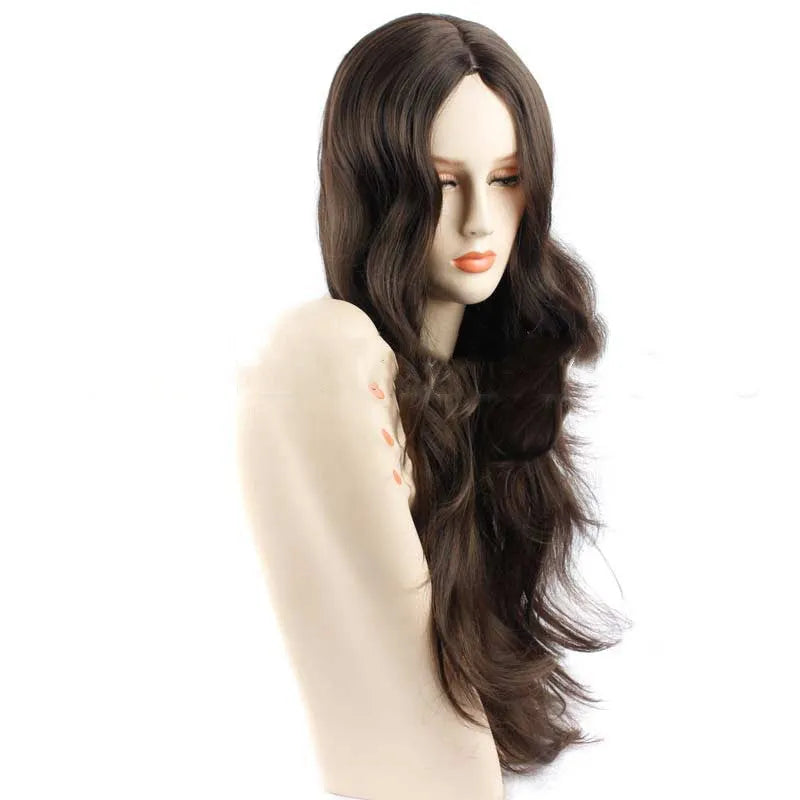 European and American popular wig, 26 inch brown high temperature silk full mechanism wig with long flowing style