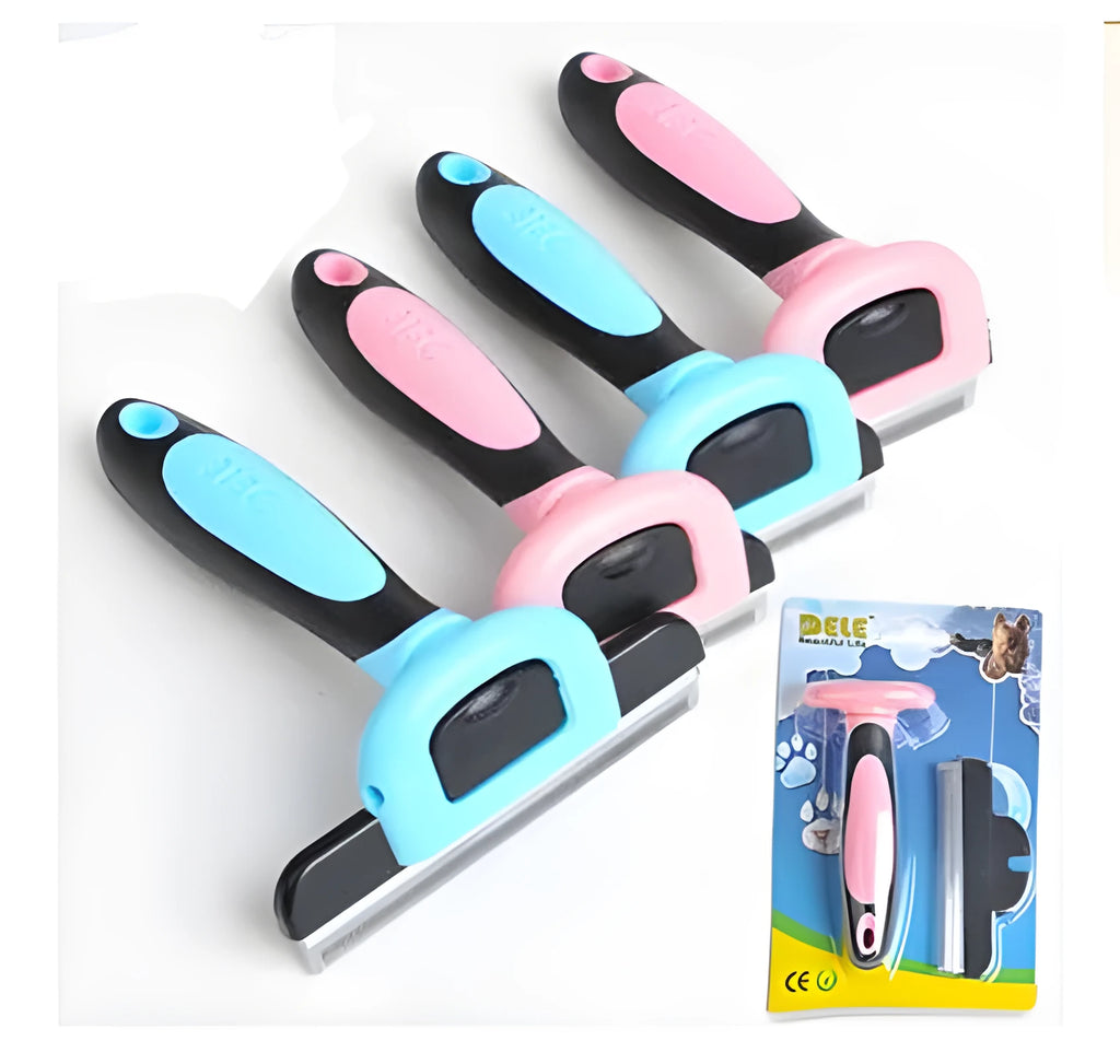 Pet hair removal comb for long straight hair, available in blue or pink, three sizes: S 130x50mm, M 130x66mm, L 130x100mm