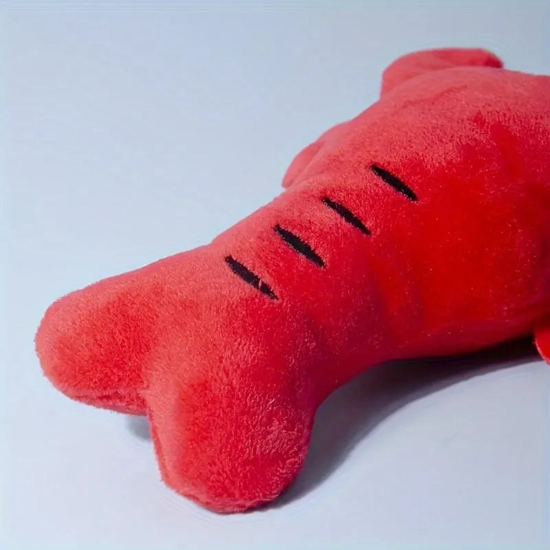 Red lobster shaped squeaky plush dog toy for small and medium breeds