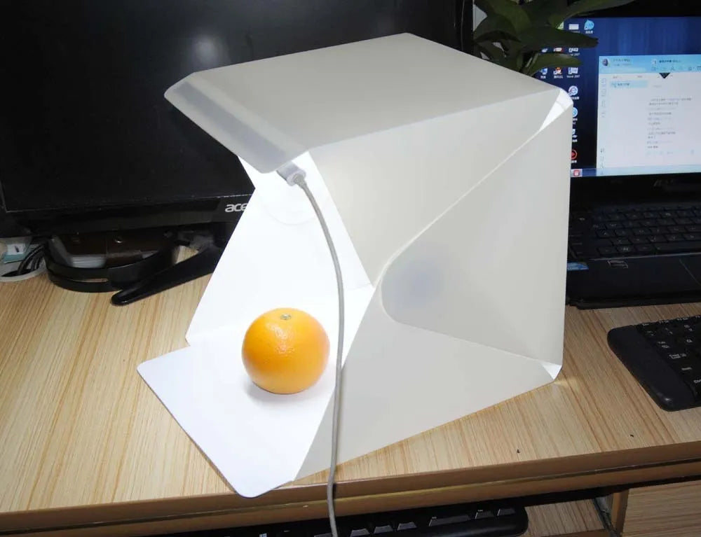 40cm folding studio fill light with adjustable LED lighting and six colour background cloths