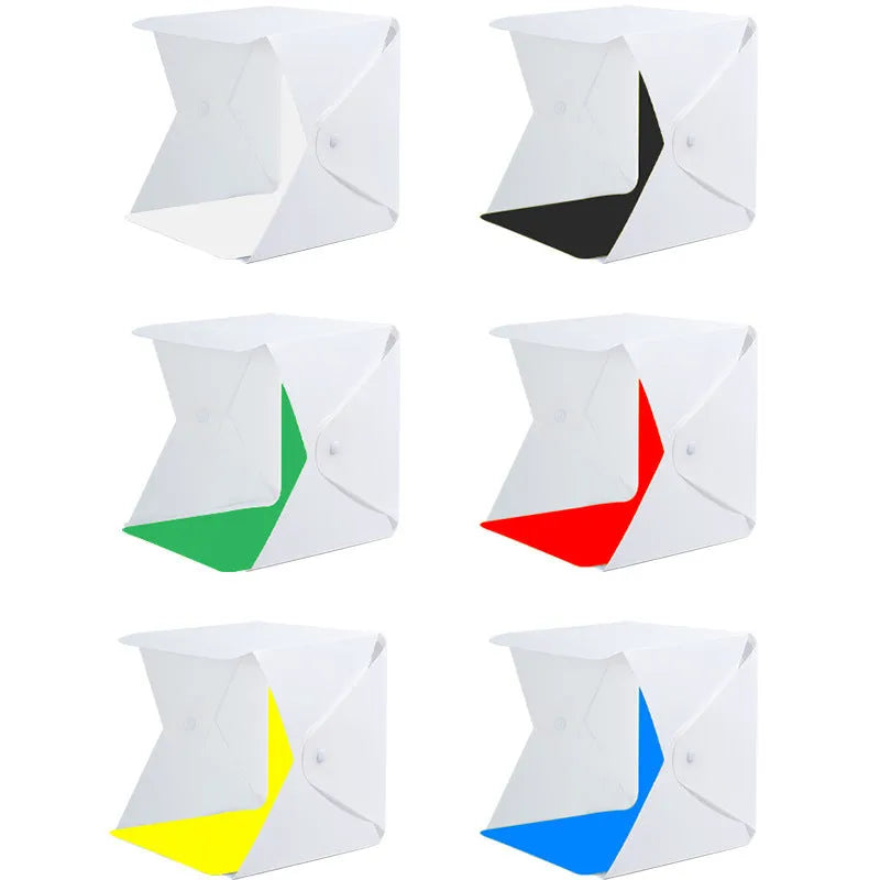 40cm folding studio fill light with adjustable LED lighting and six colour background cloths