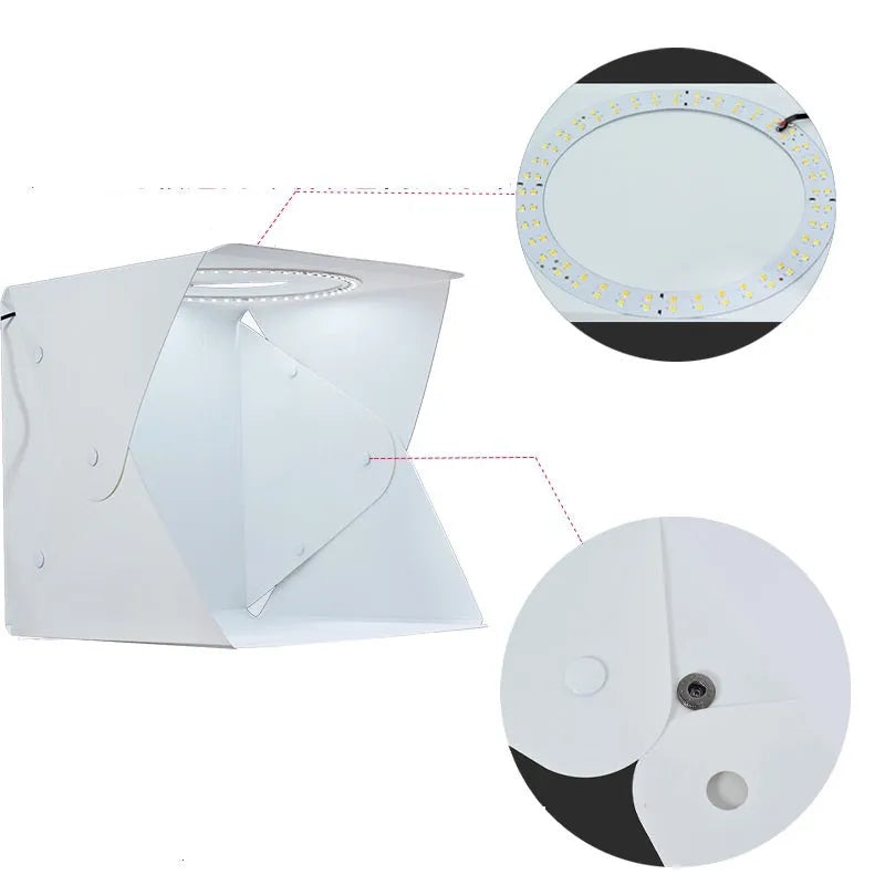 40cm folding studio fill light with adjustable LED lighting and six colour background cloths