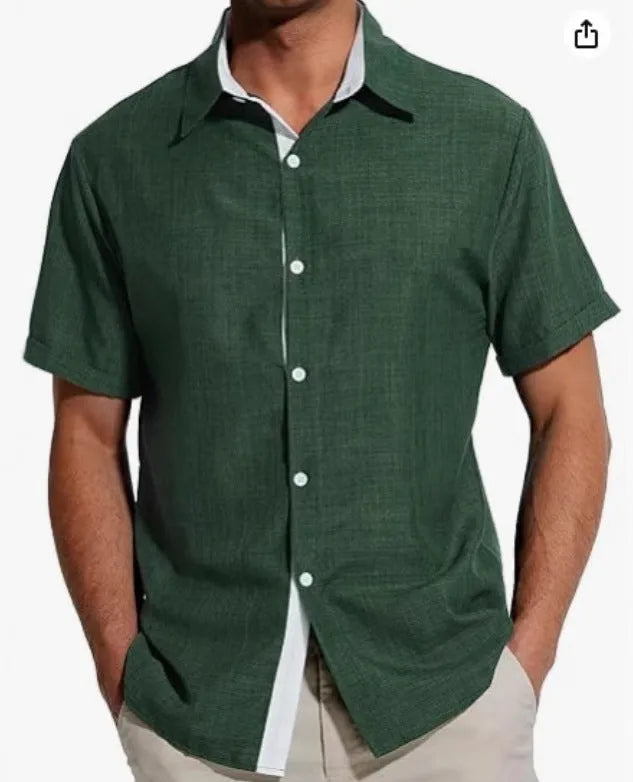 Man wearing a short sleeve floral print shirt in cardigan style, suitable for summer.