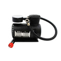 Black plastic 12V electric air pump with cigarette lighter plug and inflatable tube for car tyres