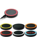 Square Qi wireless charging pad in one of six colours (Black, Blue, Orange, Red, White, Yellow) on a table.